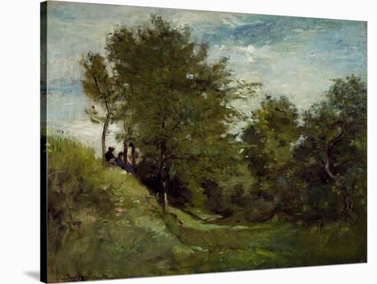 Landscape with Figures Seated on a Bank, Late 1870S-Charles Francois Daubigny-Stretched Canvas