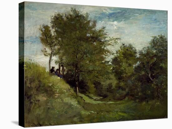 Landscape with Figures Seated on a Bank, Late 1870S-Charles Francois Daubigny-Stretched Canvas
