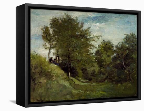 Landscape with Figures Seated on a Bank, Late 1870S-Charles Francois Daubigny-Framed Stretched Canvas