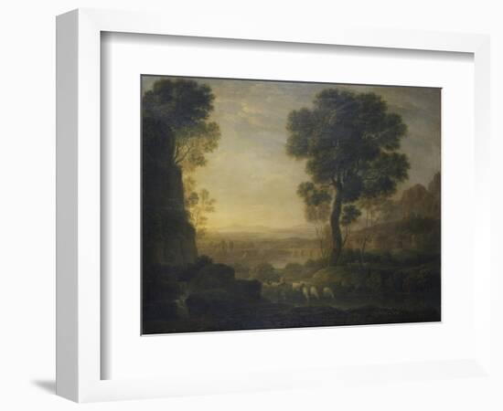 Landscape with Flock of Sheep at the River, 17th C-Claude Lorraine-Framed Art Print