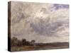 Landscape with Grey Windy Sky, C.1821-30 (Oil on Paper Laid Down on Millboard)-John Constable-Stretched Canvas