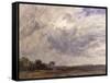 Landscape with Grey Windy Sky, C.1821-30 (Oil on Paper Laid Down on Millboard)-John Constable-Framed Stretched Canvas