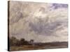Landscape with Grey Windy Sky, C.1821-30 (Oil on Paper Laid Down on Millboard)-John Constable-Stretched Canvas