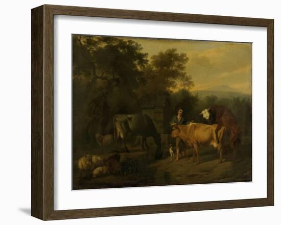 Landscape with Herdsman and Cattle-Dirck van Bergen-Framed Art Print