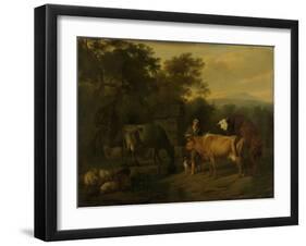 Landscape with Herdsman and Cattle-Dirck van Bergen-Framed Art Print