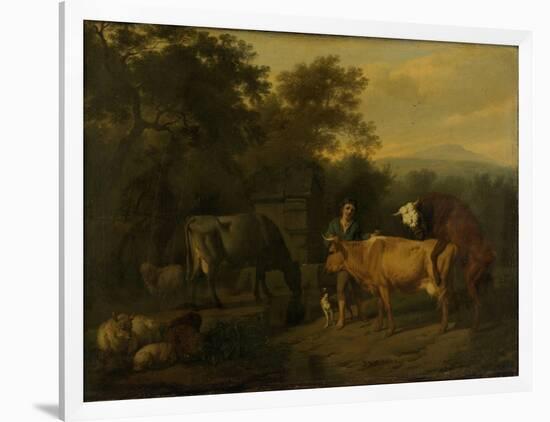 Landscape with Herdsman and Cattle-Dirck van Bergen-Framed Art Print