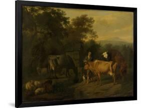 Landscape with Herdsman and Cattle-Dirck van Bergen-Framed Art Print