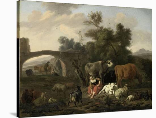 Landscape with Herdsmen and Cattle, Dirck Van Bergen-Dirck van Bergen-Stretched Canvas