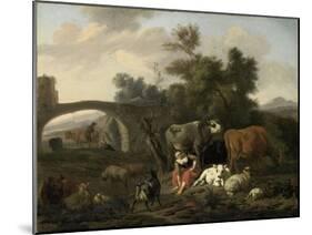 Landscape with Herdsmen and Cattle, Dirck Van Bergen-Dirck van Bergen-Mounted Art Print