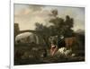 Landscape with Herdsmen and Cattle, Dirck Van Bergen-Dirck van Bergen-Framed Art Print