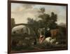 Landscape with Herdsmen and Cattle, Dirck Van Bergen-Dirck van Bergen-Framed Art Print