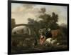 Landscape with Herdsmen and Cattle, Dirck Van Bergen-Dirck van Bergen-Framed Art Print