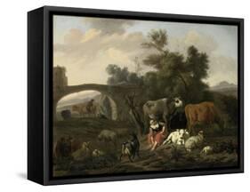 Landscape with Herdsmen and Cattle, Dirck Van Bergen-Dirck van Bergen-Framed Stretched Canvas