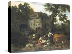 Landscape with Herdsmen and Cattle Near a Tomb-Dirck van Bergen-Stretched Canvas