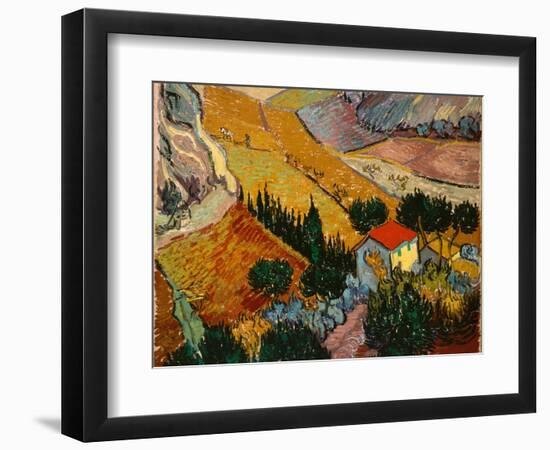 Landscape with House and Ploughman, 1889-Vincent van Gogh-Framed Giclee Print