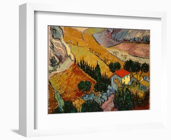 Landscape with House and Ploughman, 1889-Vincent van Gogh-Framed Giclee Print