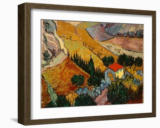 Landscape with House and Ploughman, 1889-Vincent van Gogh-Framed Giclee Print