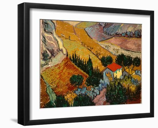 Landscape with House and Ploughman, 1889-Vincent van Gogh-Framed Giclee Print