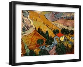 Landscape with House and Ploughman, 1889-Vincent van Gogh-Framed Giclee Print