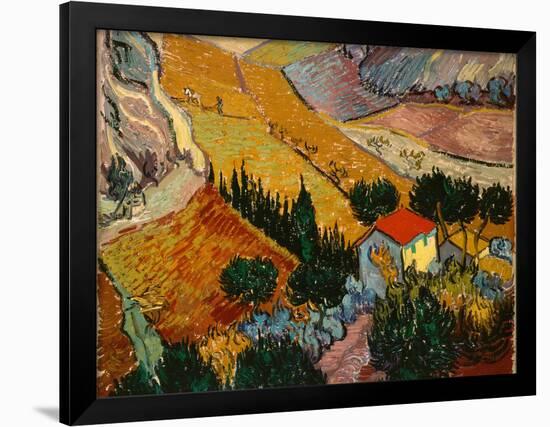 Landscape with House and Ploughman, 1889-Vincent van Gogh-Framed Giclee Print