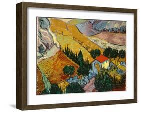 Landscape with House and Ploughman, 1889-Vincent van Gogh-Framed Giclee Print