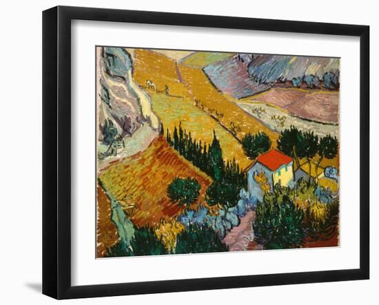 Landscape with House and Ploughman, 1889-Vincent van Gogh-Framed Giclee Print