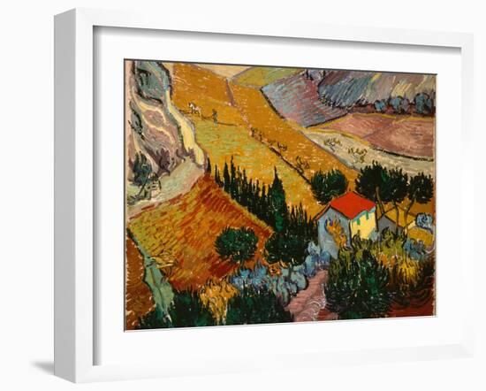 Landscape with House and Ploughman, 1889-Vincent van Gogh-Framed Art Print