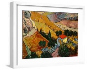 Landscape with House and Ploughman, 1889-Vincent van Gogh-Framed Art Print