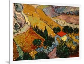 Landscape with House and Ploughman, 1889-Vincent van Gogh-Framed Giclee Print