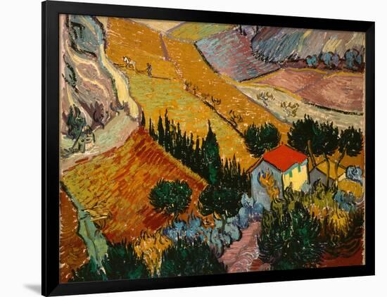 Landscape with House and Ploughman, 1889-Vincent van Gogh-Framed Giclee Print