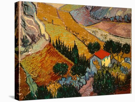 Landscape with House and Ploughman, 1889-Vincent van Gogh-Stretched Canvas