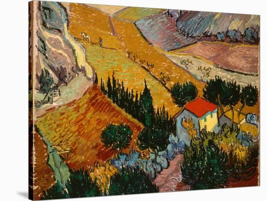 Landscape with House and Ploughman, 1889-Vincent van Gogh-Stretched Canvas