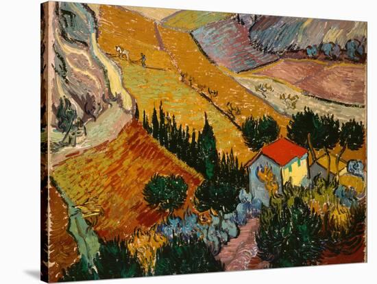 Landscape with House and Ploughman, 1889-Vincent van Gogh-Stretched Canvas