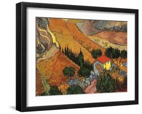 Landscape with House and Ploughman, 1889-Vincent van Gogh-Framed Giclee Print