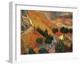 Landscape with House and Ploughman, 1889-Vincent van Gogh-Framed Giclee Print