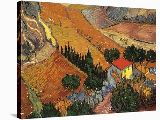 Landscape with House and Ploughman, 1889-Vincent van Gogh-Stretched Canvas