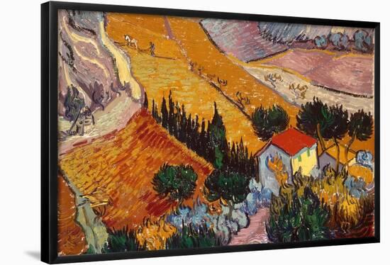 Landscape with house and ploughman.-VINCENT VAN GOGH-Framed Poster