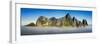 Landscape with Kongen mountains rising above fog , Fjordgard, Senja, Norway-Panoramic Images-Framed Photographic Print