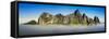 Landscape with Kongen mountains rising above fog , Fjordgard, Senja, Norway-Panoramic Images-Framed Stretched Canvas