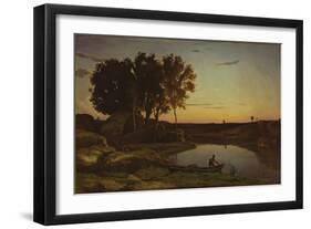 Landscape with Lake and Boatman, 1839-Jean Baptiste Camille Corot-Framed Giclee Print