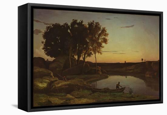 Landscape with Lake and Boatman, 1839-Jean Baptiste Camille Corot-Framed Stretched Canvas