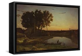 Landscape with Lake and Boatman, 1839-Jean Baptiste Camille Corot-Framed Stretched Canvas