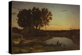 Landscape with Lake and Boatman, 1839-Jean Baptiste Camille Corot-Stretched Canvas