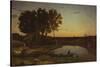 Landscape with Lake and Boatman, 1839-Jean Baptiste Camille Corot-Stretched Canvas