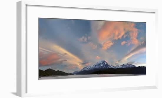 Landscape with Lake Grey and mountains at sunset, Patagonia, Chile-Panoramic Images-Framed Photographic Print