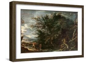 Landscape with Mercury and the Dishonest Woodman, C.1650-Salvator Rosa-Framed Giclee Print