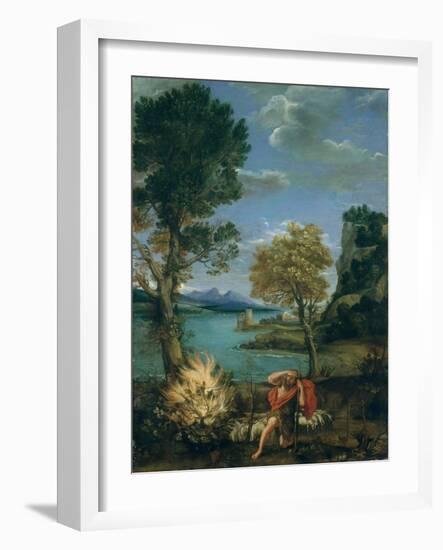 Landscape with Moses and the Burning Bush, 1610-16-Domenichino-Framed Giclee Print