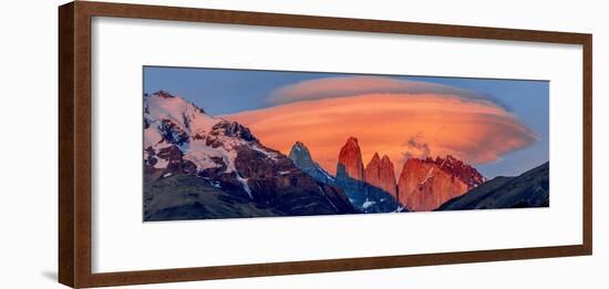 Landscape with mountains at sunset, Torres del Paine National Park, Chile-Panoramic Images-Framed Photographic Print