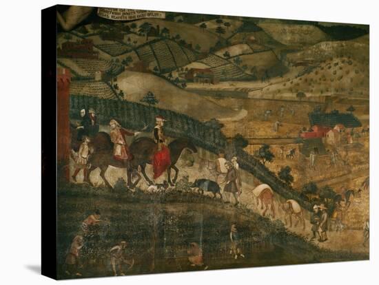 Landscape with Peasants and a Hunting Party-Ambrogio Lorenzetti-Stretched Canvas