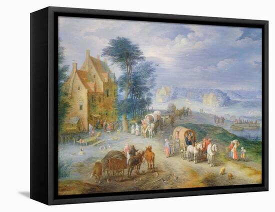 Landscape with Peasants, Carts and a Ferry-Joseph van Bredael-Framed Stretched Canvas